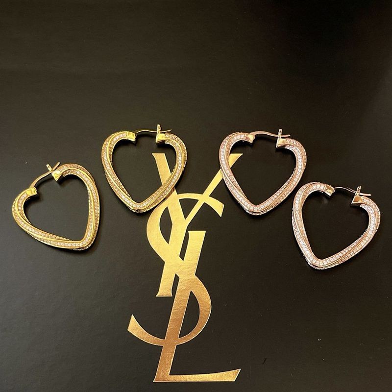Eye-catching color Saint Laurent metal and crystal twisted heart hoop earrings, fake, 2 colors, Sam39077