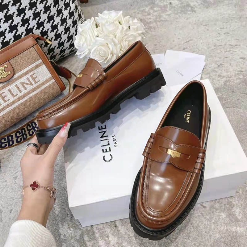 Rare color Celine Leco Triomphe Polished Calfskin Loafers Replica Cel70891