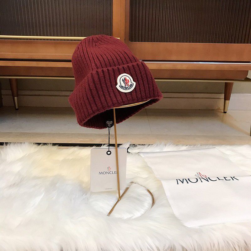 New for Spring/Summer: Moncler Ribbed Beanie with Logo Patch Knit Hat mom31935
