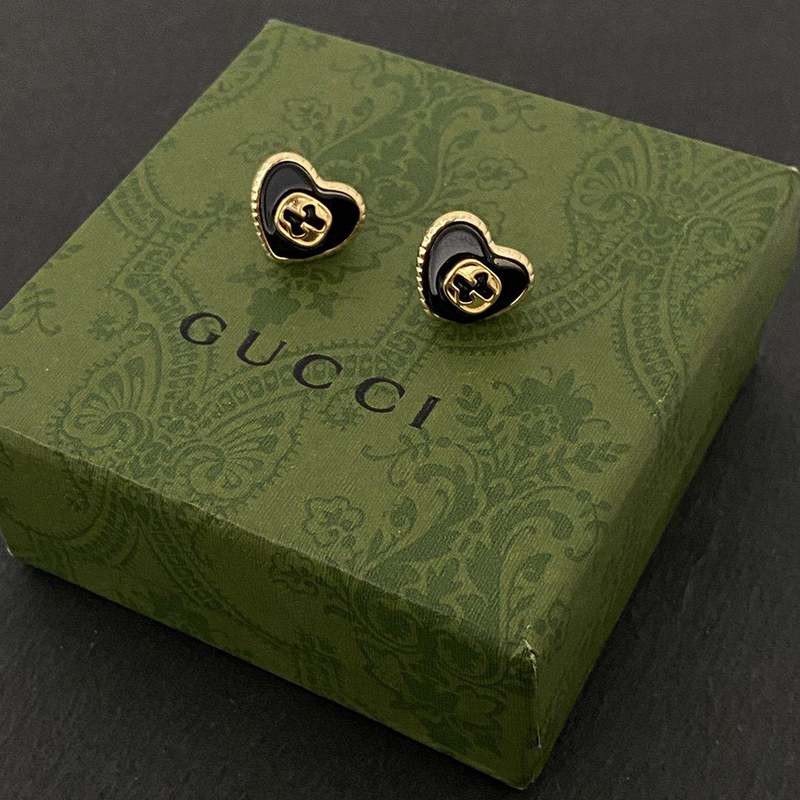 Rare Gucci Interlocking G Enamel Heart Fake Earrings gul88516