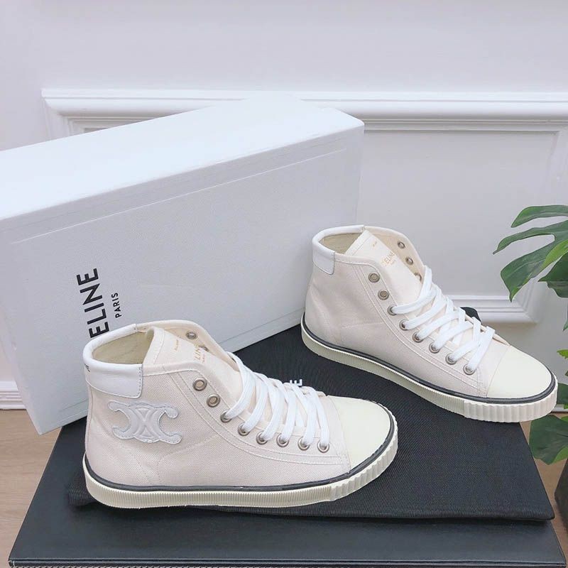 22AW New Celine Blank Lace-up Mid Sneakers Replica Cen77363