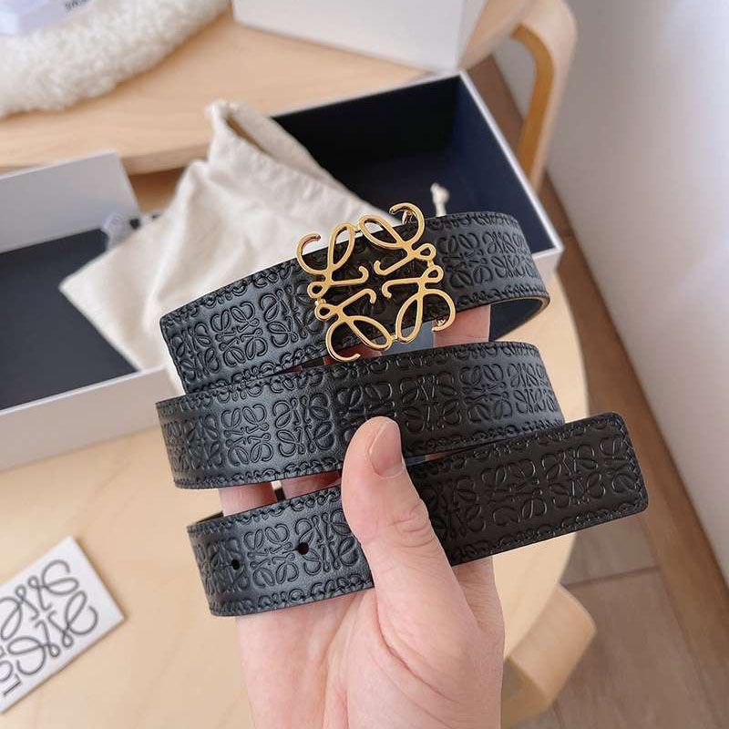 Loewe calf leather anagram buckle reversible belt replica 3.0 cm loc44370