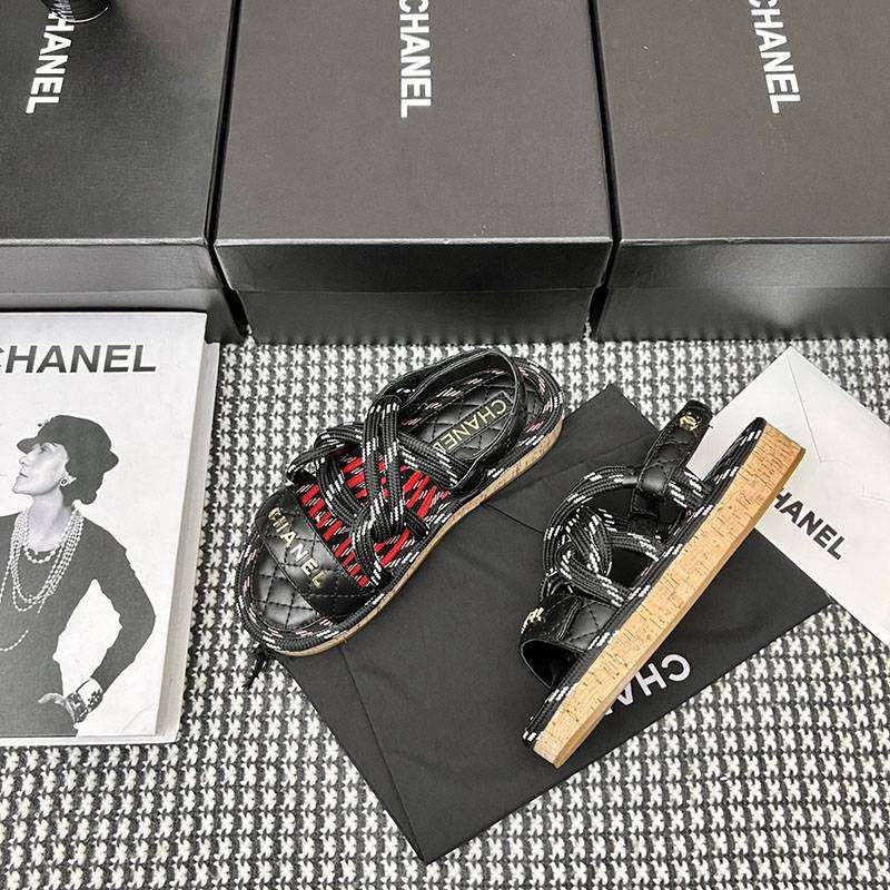 Very popular!! New color Chanel calfskin sandals copy black shz76124