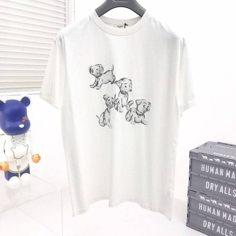 Best Price Celine Artist Print Loose T-Shirt Replica / Cotton White Cec61526