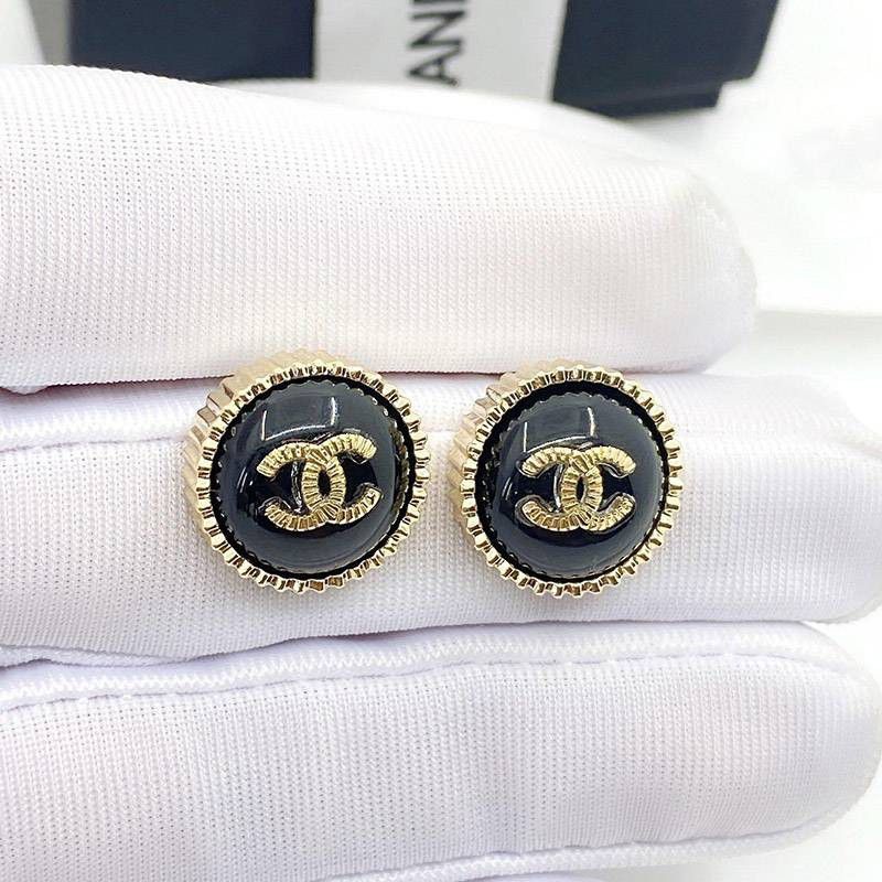 Cute Chanel Gold & Black Earrings Replica shk12488