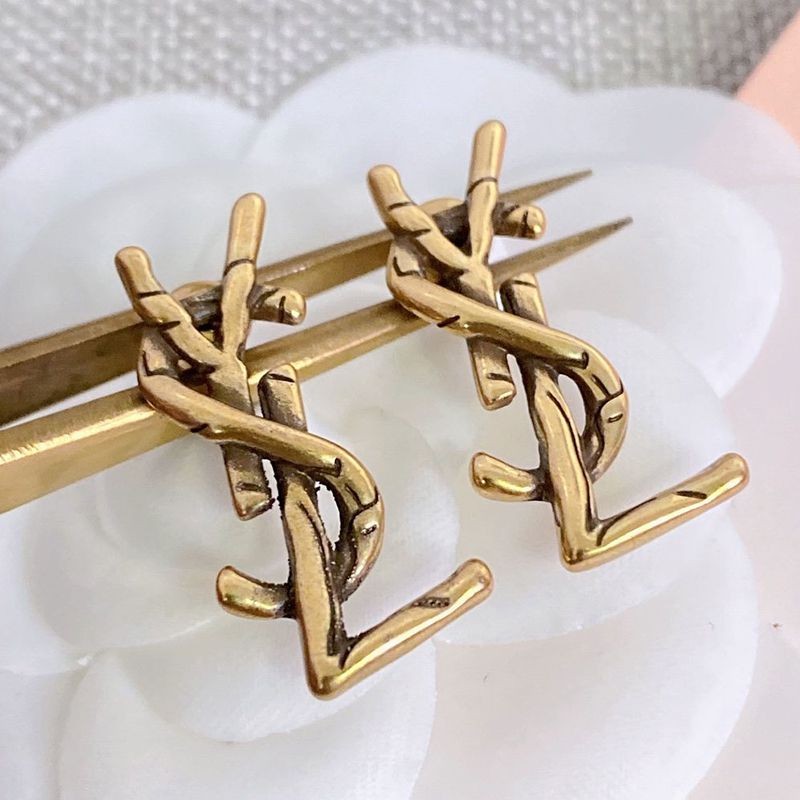 Battle Saint Laurent Gold Tone Monogram Earrings Replica Unisex Sam27402