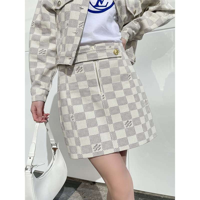 ☆Super popular☆Louis Vuitton Damier replica Azur denim A-line mini skirt high quality?? vul59934