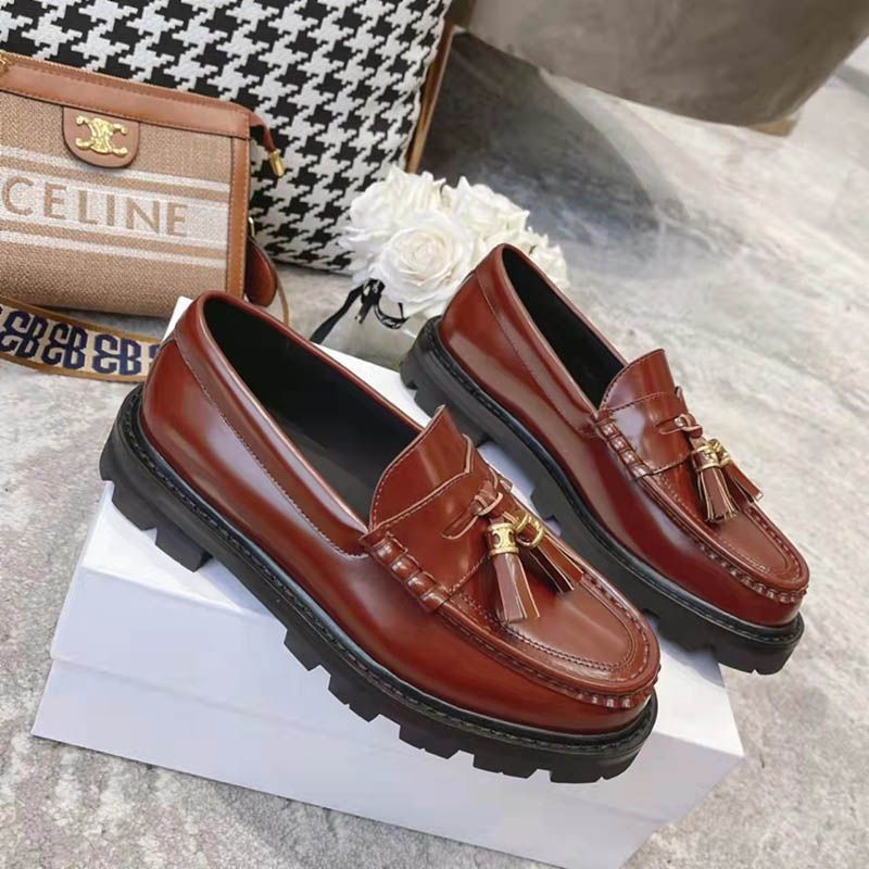 Celine Leco Triomphe Polished Calfskin Loafers in Rare Colors Replica Cee58079