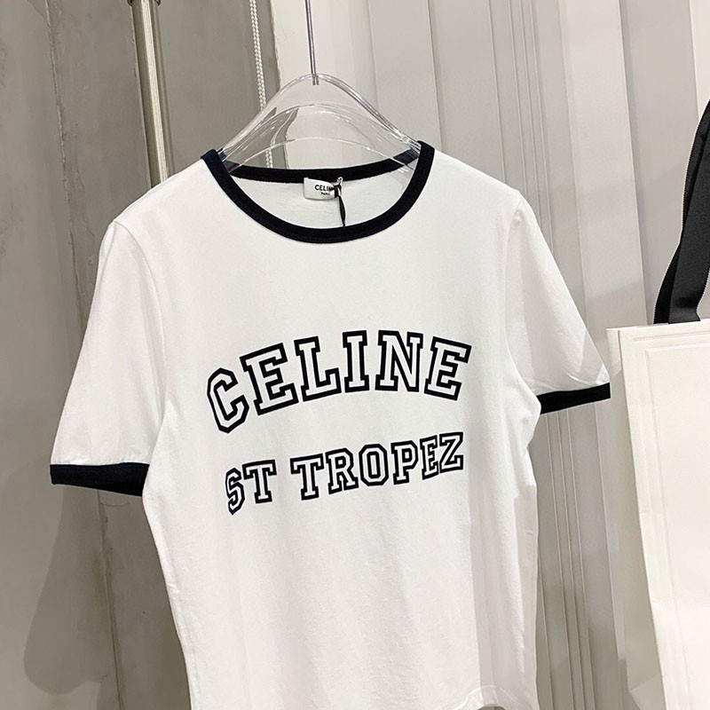 New and very popular Celine Saint Tropez cotton flock T-shirt replica 2X774501F