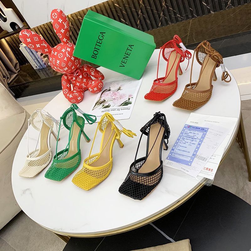 Eye-catching color Bottega Veneta stretch sandals replica 9cm lambskin 608835VBSF09122