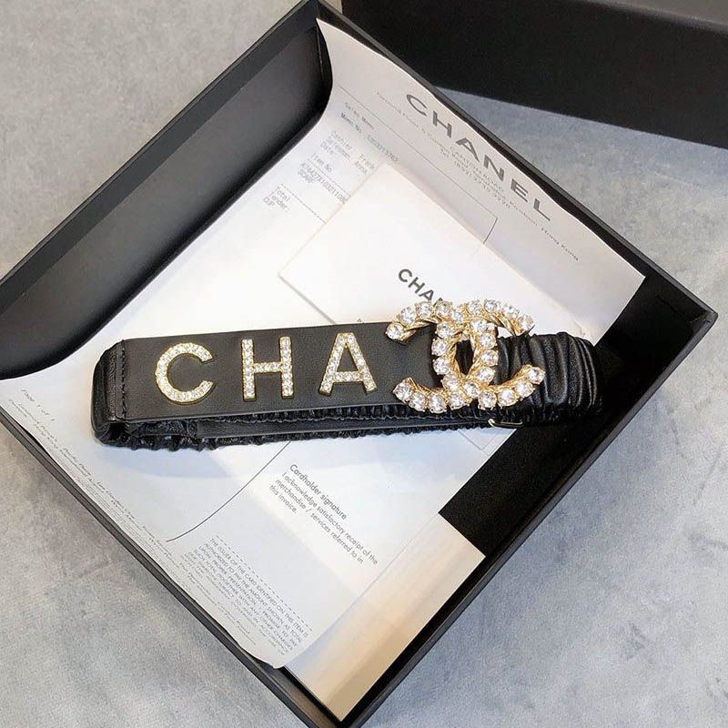 Eye-catching color Chanel logo lambskin belt replica 30mm shl17682
