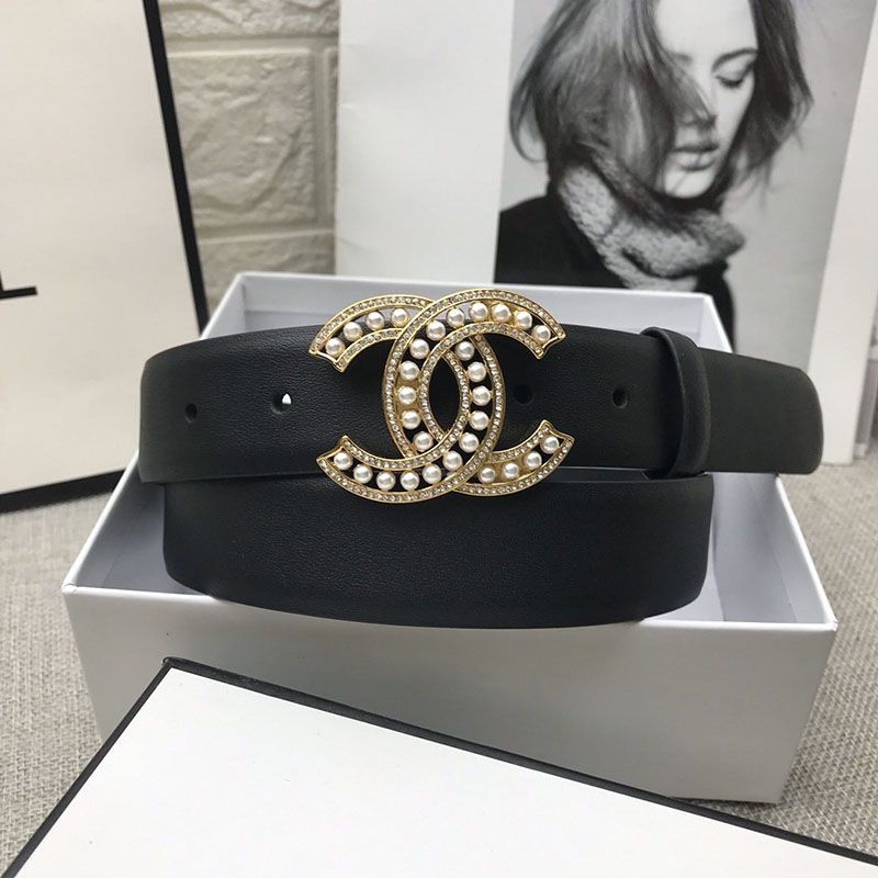 Rare color Chanel replica calfskin belt 30mm metal & resin shc34556