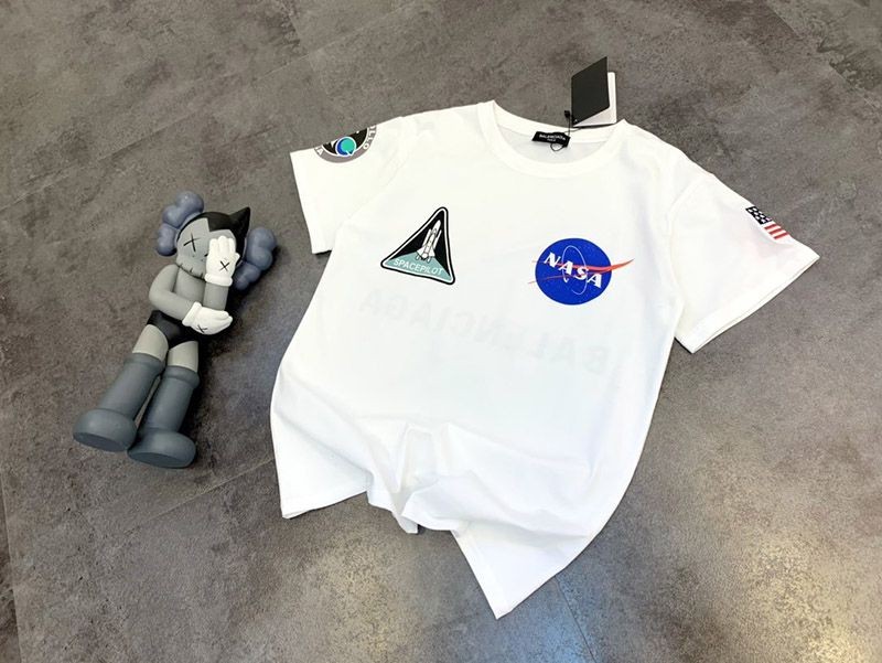 Free shipping Balenciaga x NASA fake space logo t-shirt white bah41099