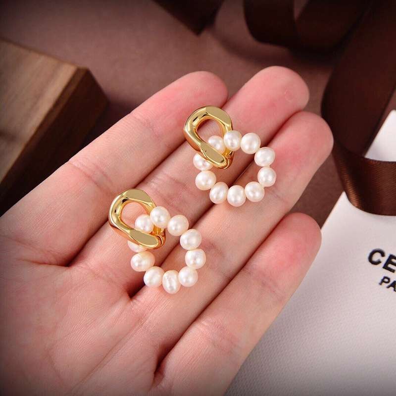 21-22AW Celine Replica Triomphe Glass Pearl Earrings Ceh50821