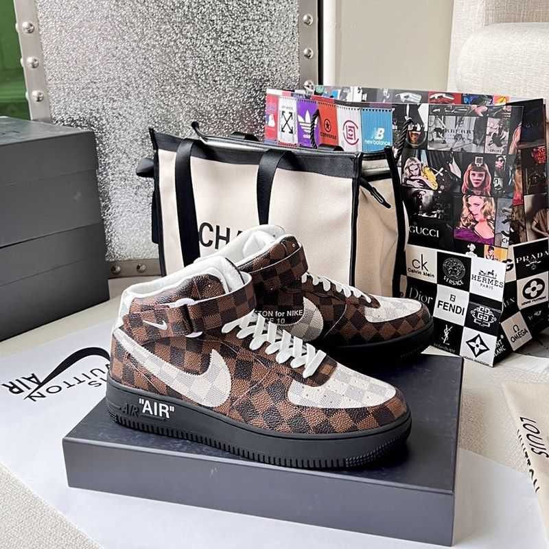 Louis Vuitton Nike Replica Damier Air Force 1 High Top Sneakers Sold Out nab89490
