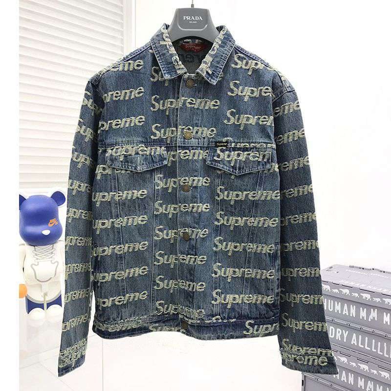 21-22AW SUPREME Replica Fray Logo Denim Trucker Jacket "Blue" Shh59318