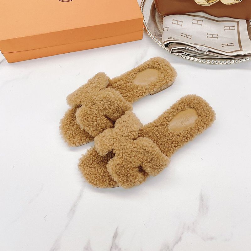 Free shipping Hermes Oran fur sandals replica mules erl82895