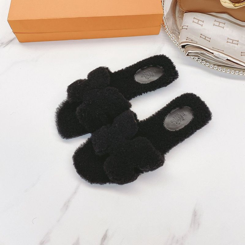 Very popular!! New color Hermes Oran fur sandals fake mules era08681