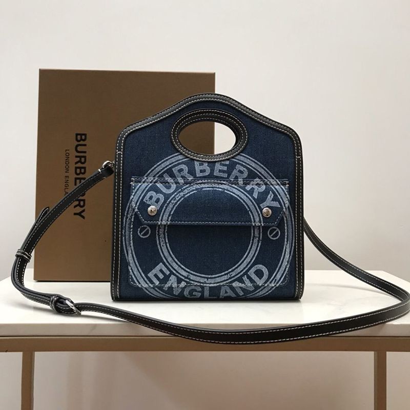 Very popular! Burberry replica mini denim and leather logo pocket bag 80390901