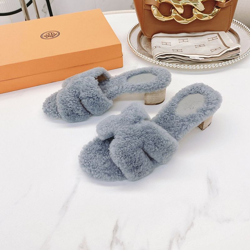 Very popular!! New color Hermes Oran fur sandals and mules replica eru28233