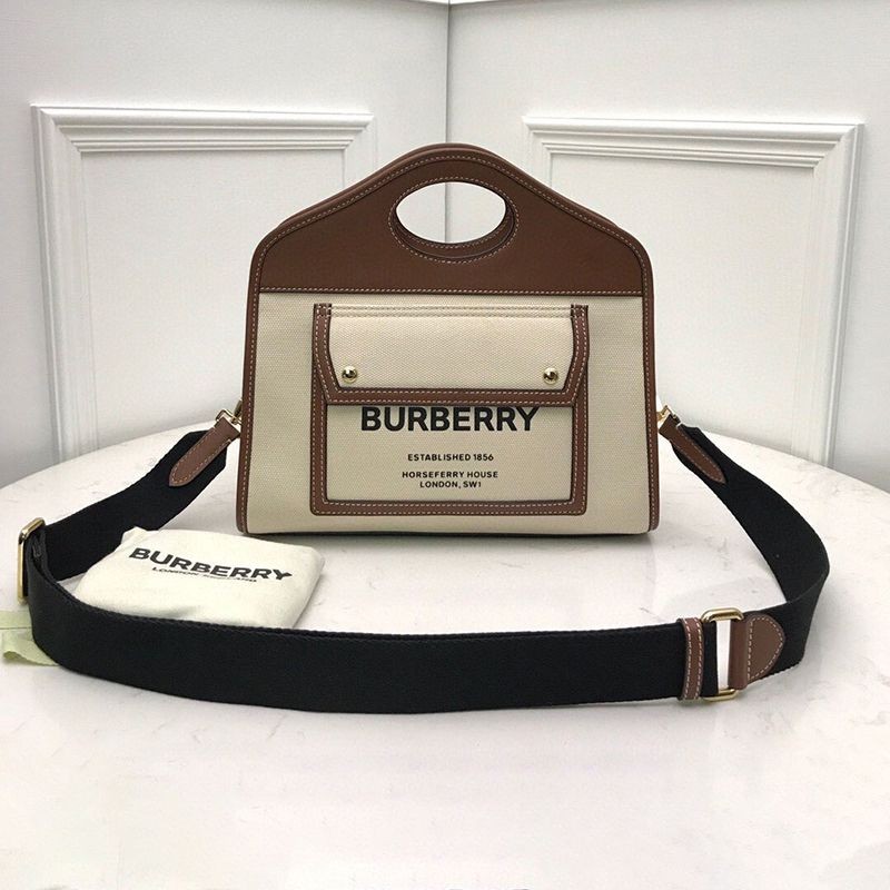 Burberry replica small two-tone canvas and leather pocket tote 80367841