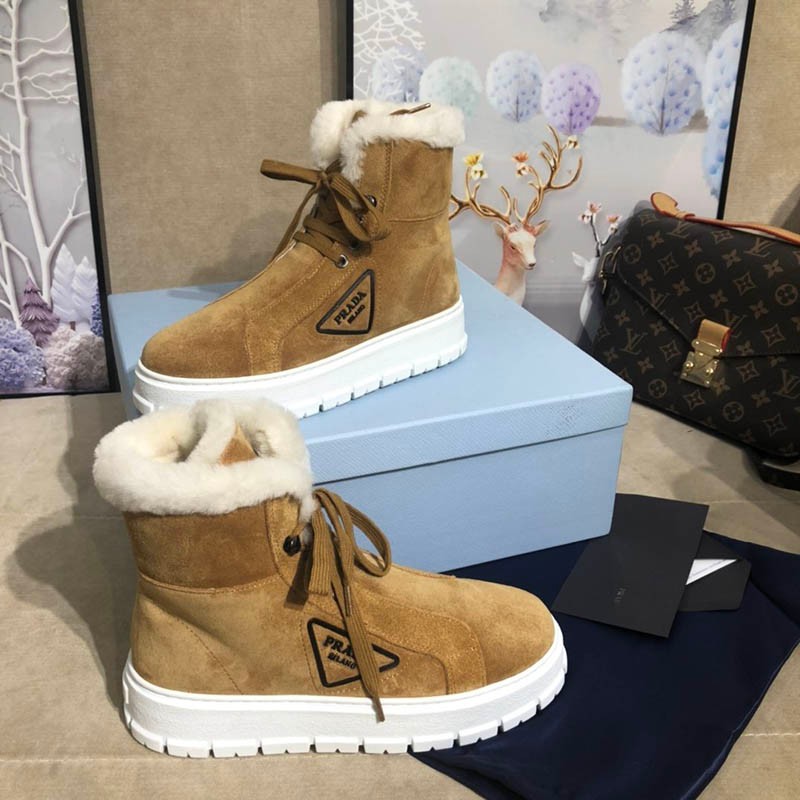 21-22AW Prada Blow Shirring Line Suede Snow Boots puy18038