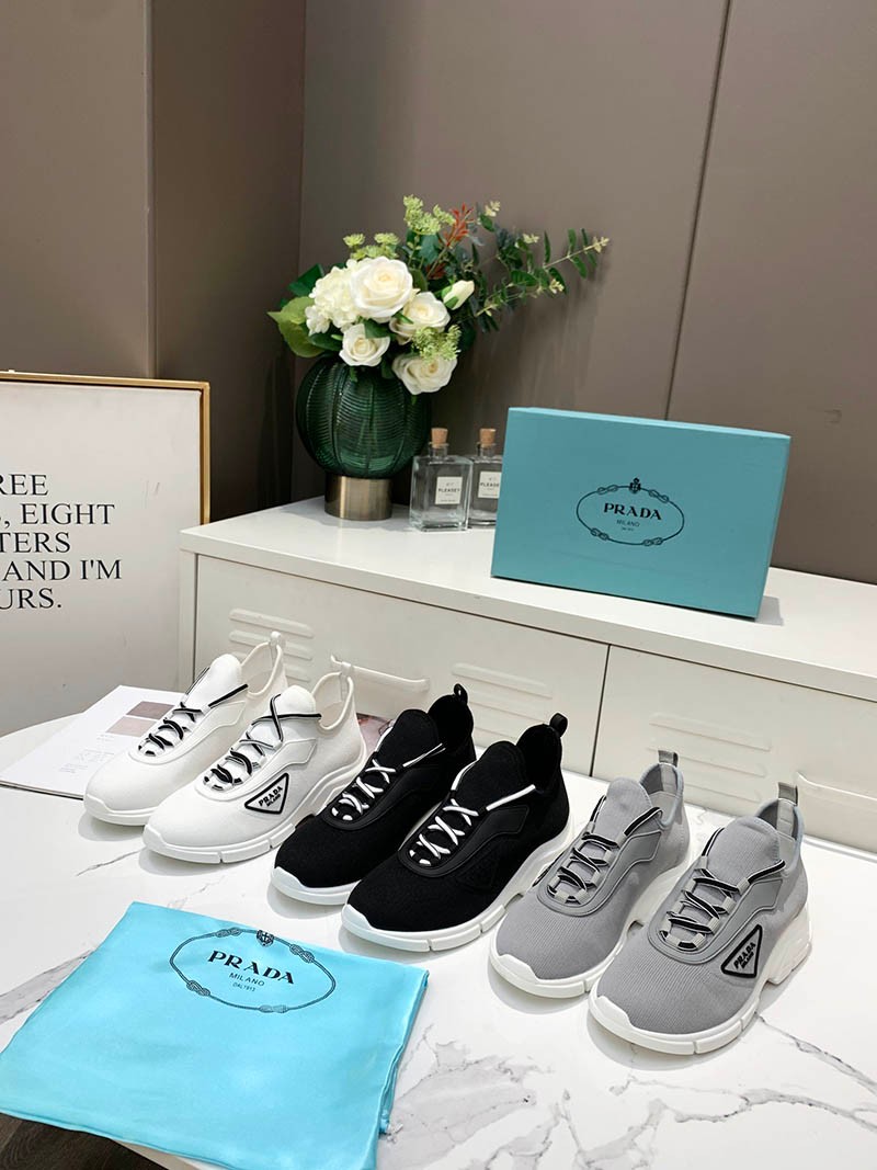 Very popular!! New color Prada logo knit fabric lace-up sneakers pug54358 Very popular!! New color Prada logo knit fabric lace-up sneakers pug54358