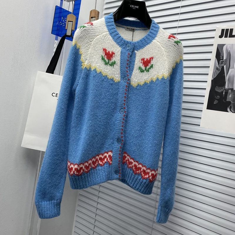 21AW new Miu Miu fake lace trim mohair blend cardigan myr56116