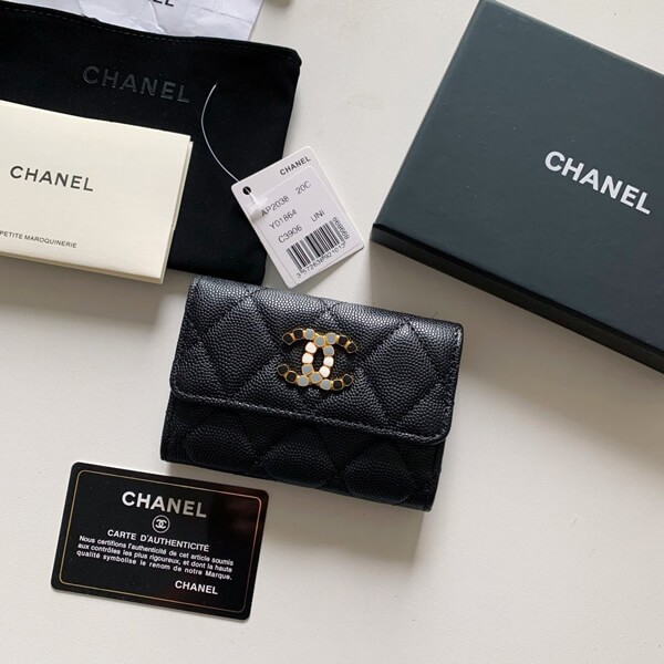 Very popular! [Chanel] Flap card case, caviar skin copy, black cc2108253