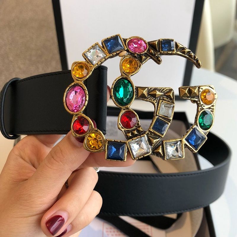 New sale [Gucci Belt Replica] Multicolor Crystal ☆ Double G Buckle Leather 40mm 513183AP0IT1093