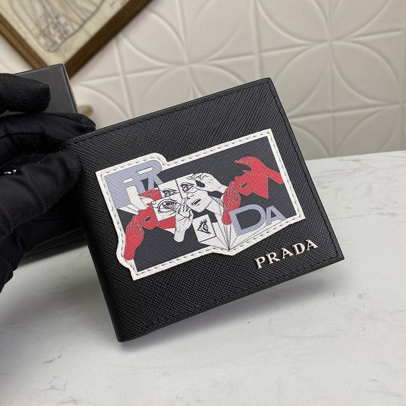 Rare and high quality?? Replica Prada leather folding wallet pun29913