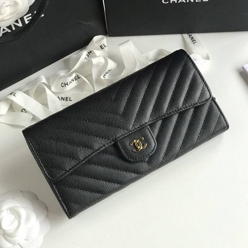 Rare limited edition Chanel bi-fold flap long wallet replica caviar 80758