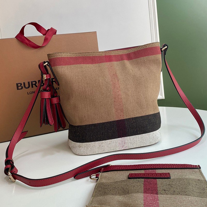 21-22AW [Burberry Shoulder Bag Replica] Canvas Check and Leather Bucket Baw64278