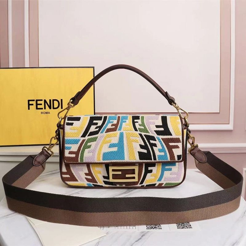 The rapidly growing popularity of Fendi replica Baguette multicolor FF canvas bag fee82076