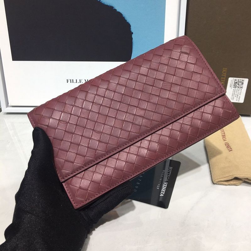 No.1 Popular Bottega Veneta Replica Intrecciato Lamb Snap Long Wallet bom43842