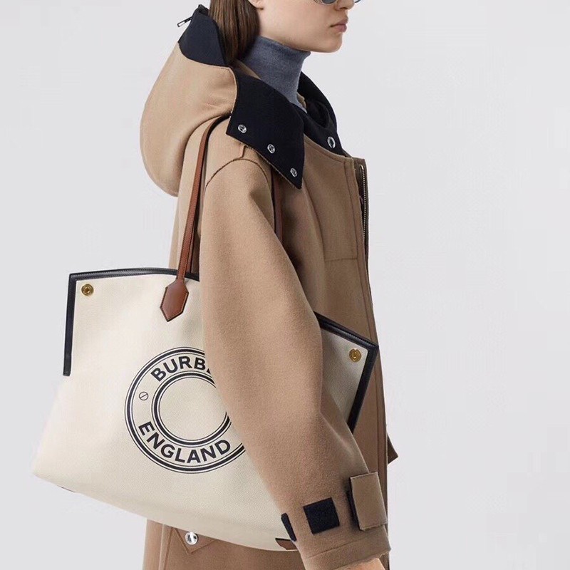 Burberry Tote Bag Fake Logo Cotton Canvas Ban47096, very popular worldwide