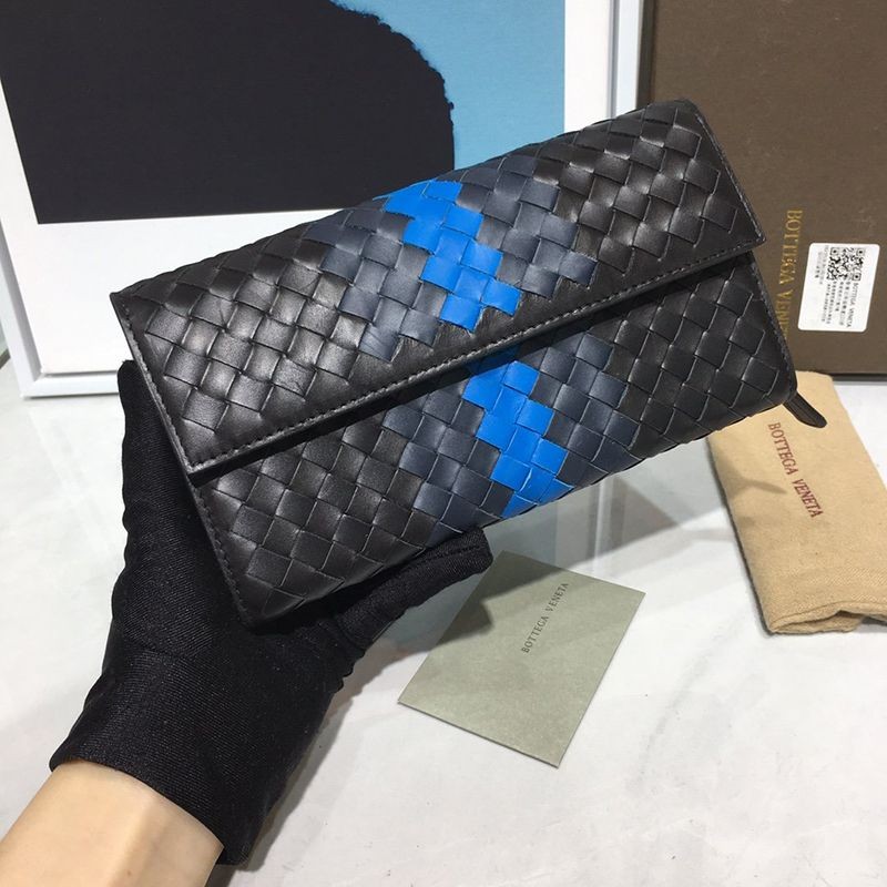 Rare color Bottega Veneta Intrecciato fake Lamb snap long wallet boj26536