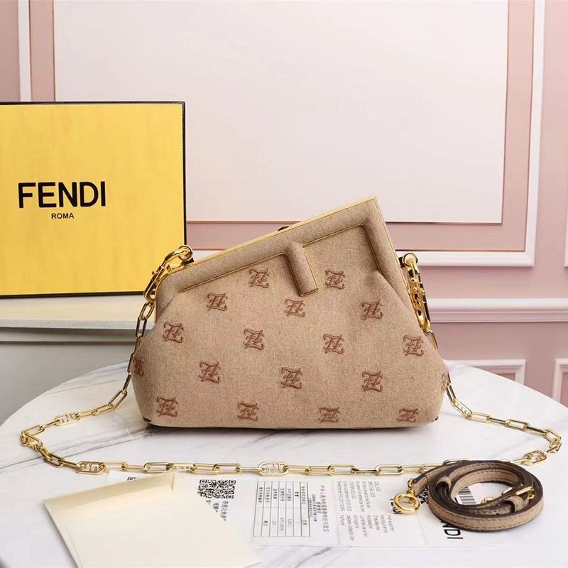 Very popular! Fendi First Replica Medium Beige Flannel Bag Embroidered 8BP127AHNGF0J2D