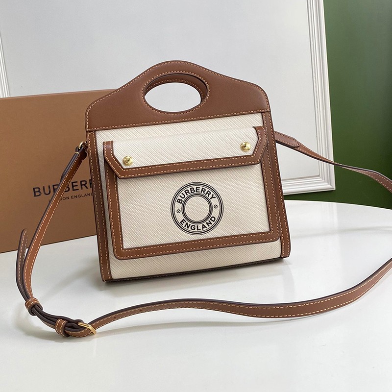Cute [Burberry Pocket Bag Replica] Mini Two-tone Canvas & Leather Bad57635