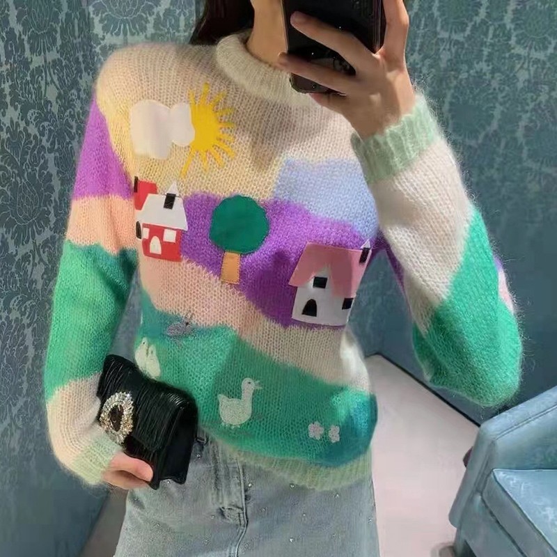 Rare color ☆ Miu Miu copy ☆ Oversized logo mohair sweater? myk82366