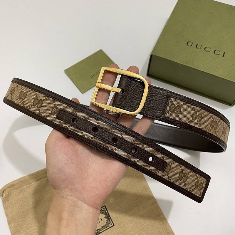 Very popular!! New color Gucci copy canvas GG pattern belt dark brown 4cm width guz49383
