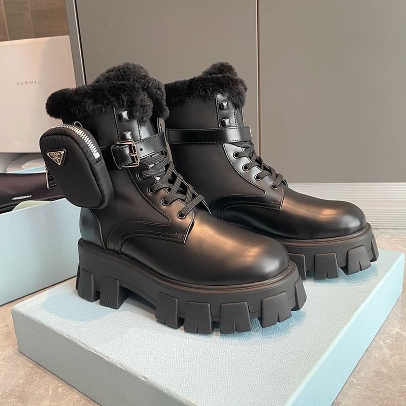 Cute Prada Monolith Replica Brushed Leather x Nylon Combat Boots puu22400