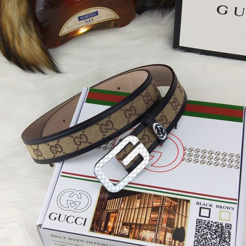 Extremely rare! Gucci canvas GG pattern belt copy dark brown women's 35mm gux19418