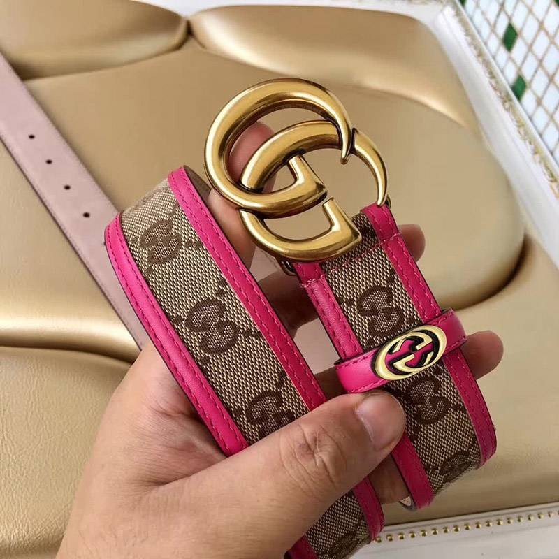 21AW New Arrival Gucci Fake Canvas GG Pattern Belt Dark Brown Women's 35mm gue72824
