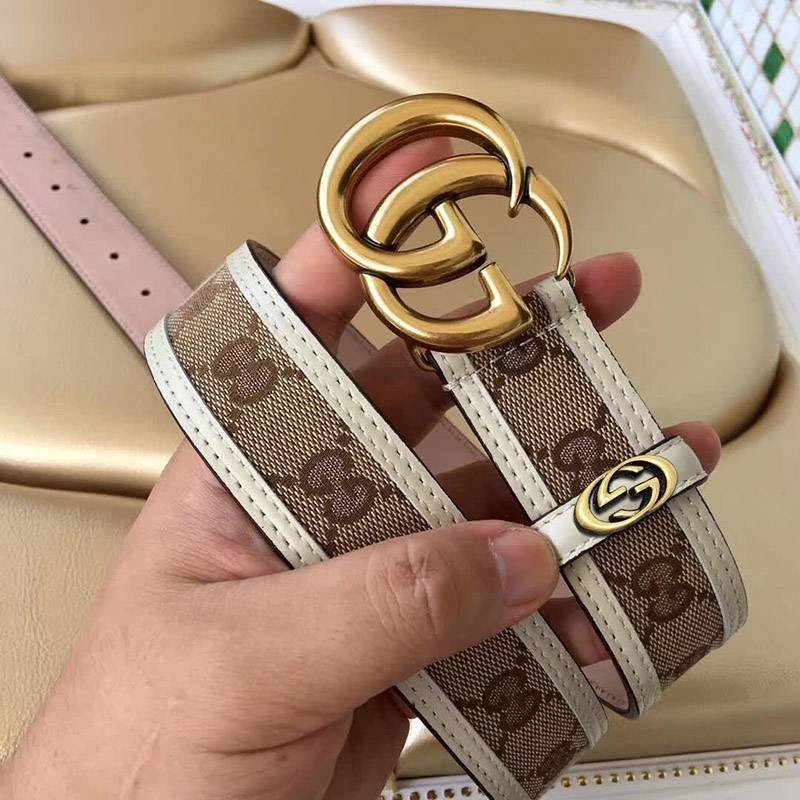 ★Popular in Japan! Gucci canvas GG pattern belt, fake dark brown, women's, 35mm guj57727