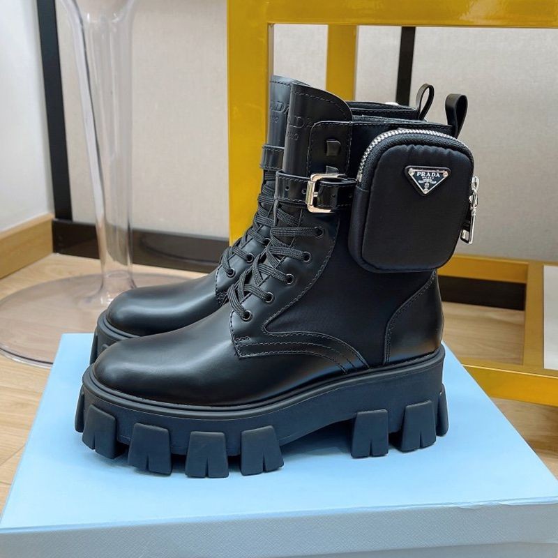 The hottest topic! Prada Monolith fake brushed leather x nylon combat boots pur30762