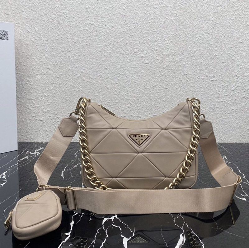 Very popular all over the world? Prada copy triangle logo sheep fur shoulder bag 1BC151