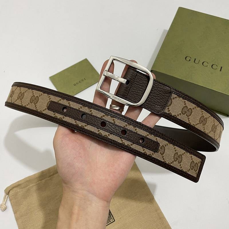Rare Gucci replica canvas GG pattern belt, dark brown, 4cm width, 449716 Rare Gucci replica canvas GG pattern belt, dark brown, 4cm width, 449716