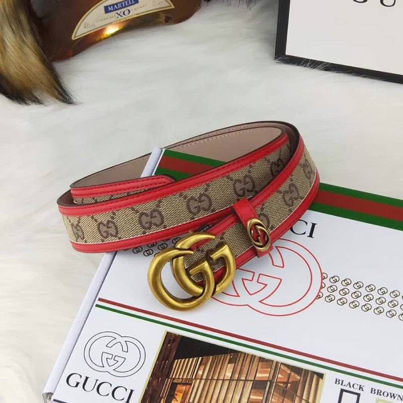 Love at first sight? Gucci canvas GG pattern belt copy dark brown ladies 35mm gup63005