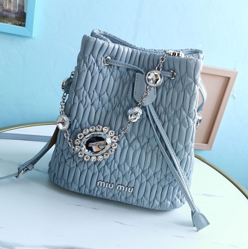 Hard to find Miu Miu crystal chain fake quilted bucket bag mya02944